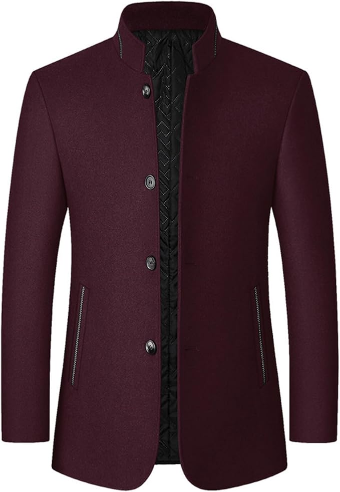 Cambkatl Men's Stand Collar Single Breasted Blazers Slim Fit Woolen Suit Jackets