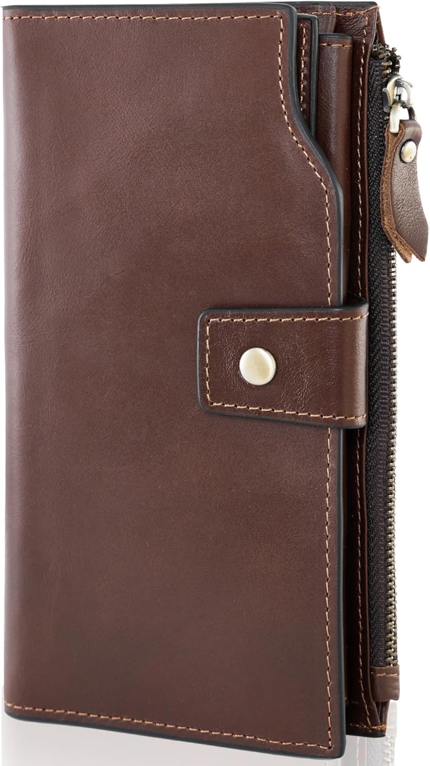 Vintage Cowhide Long Wallet for Men and Women
